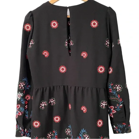 Zara Midi Floral Runways Fav Embroidered Long Sleeves Black Dress M - Picture 6 of 13